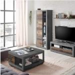 Festival Fulda Twee laden van oud hout, cement-ruime salontafel met legplank voor je woonkamer, Engineered, 80 x 46 x 80 cm