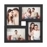 Fotolijst collage voor 4 foto's, 10 x 15 cm, wandmontage fotogalerij display, met glasplaat, zwarte houtnerf RPF25BK