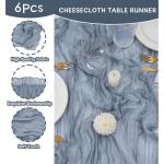Tafelloper met kaasdoek, 6 stuks, stofblauw, 55 x 300 cm, rustieke gaasstof, boho-decoratie, tafelloper, kaasdoek, tafeldecoratie voor bruiloft, feest, bruidsdouche, tafeldecoratie