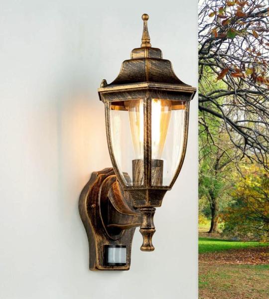 Buitenlamp met bewegingsmelder aluminium in zwart koper IP44 wandlamp huis tuin