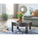 FineBuy Design salontafel mango massief houten banktafel, rond, zwart, woonkamertafel, salontafel, tafel, woonkamer, oosters, koffietafel, loungetafel