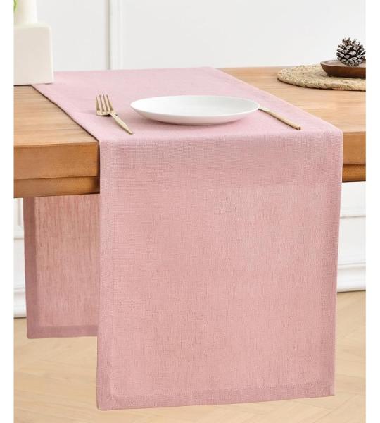 Tischläufer aus Rosa Leinen, 150cm lang, maschinenwaschbar, rustikaler Bauernhaus-Tischläufer für Essen, Feiertage, Partys und den täglichen Gebrauch(Rosa, 150cm)