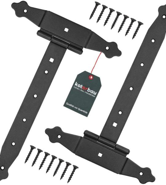 Set van 2 kruishangen, 300 mm, ophangband, scharnier, band, plaat, bouwbeslag, poortbeslag, houtverbinding, werphanghangen, T-scharnier, T-band, gepoedercoat