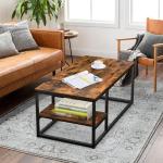 Salontafel, woonkamertafel, salontafel met stalen frame en planken, industrieel design, Scandinavische stijl, eenvoudige montage, bijzettafel, vintage bruin