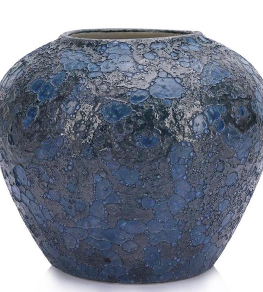 Blaue Keramikvase, blaue Vasen für Heimdekoration, rustikale große blaue Keramikvasen für Tafelaufsätze, blaue dekorative Vasen für Wohnzimmer, Tisch, Küche und Büro, modern