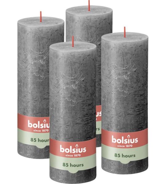 Rustik Stumpenkerzen - Anthrazit - Set 4 Stück - Länge Brenndauer 85 Stunden - Unparfümierte - Natürliches Pflanzenwachs - Ohne Palmöl - 19 x 7 cm