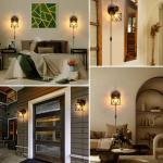 Wandlamp voor binnen, vintage, met stekker en dimbare schakelaar, industriële E27 draaibare retro lamp, wandlamp, hout, metaal, kooi, wandlampen voor woonkamer, slaapkamer, hal