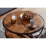 Koffietafel Massief Sheesham-Hout en Metaal 58x58x40,5 cm Salontafel Bruin | Ronde Tafel Woonkamer Moderne met Opbergruimte | Kleine Bijzettafel Woonkamertafel