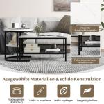 Set van 2 salontafels, bijzettafel, marmerlook met metalen frame en plank, koffietafel, woonkamertafel, banktafel voor woonkamer, slaapkamer (wit + zwart)