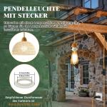 Vintage hanglamp met stekker, 510 cm, industriële hanglampenset met schakelaar, houten lampfitting E27 met kabel, retro henneptouw-hanglampset, lampenkap kan worden gemonteerd, vo
