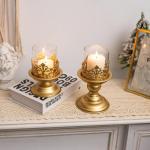 Moderne kandelaar, kaarsenhouder voor stompkaarsen, goudkleurige metalen kandelaar, kaarsenstandaard, voor tafeldecoratie, woonkamer, eettafel, bruiloft, salontafel, bijzettafel, K