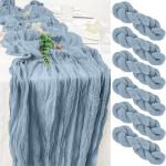 Tafelloper, 6 stuks blauwe kaasdoek, tafelloper, boho-gaas, kaasdoek, tafelloper, rustieke doorzichtige loper, tafelkleed voor boho, bruiloft, decoratie, verjaardagsfeest, 90 x 300