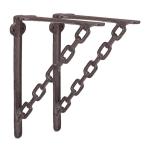 10022947 plankhoek gietijzer, set van 2, antieke stijl, opvallend kettingmotief, wandhouder voor planken, roestbruin, 18 x 4 x 21,5 cm