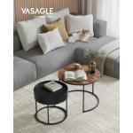 Salontafel rond, set van 2, bijzettafel, bijzettafel, modern, verborgen opbergruimte, dienblad, voor woonkamer, slaapkamer, balkon, natuurlijke walnootkleuren inktzwart LCT044K43
