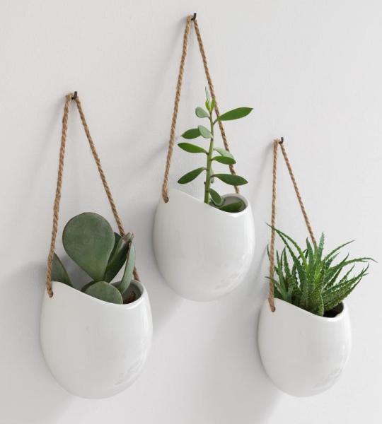 Kazai Plantenpotjes voor aan de muur, set van 3, wandhouders met plantenpotjes, decoratie als hangende bloempot van keramiek, potten voor kamerplanten, geschikt voor onder meer vet