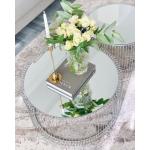 Design salontafel Wire (2/set), zilver, 63/53 cm diameter, bijzettafel, nachtkastje, stalen frame, tafelblad van veiligheidsglas, woonkamer, rond, 34 x 70 x 70 cm (H/B/D)
