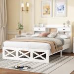 Moderne complete slaapkamerset: houten bed, nachtkastje, commode, kledingkast met 2 deuren - wit design, 140 x 200 cm tweepersoonsbed met opbergfunctie (wit)