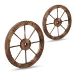 Autowiel van hout, set van 2, decoratie voor tuin, terras, veranda, rustiek spaakwiel, saloon, western, bruin