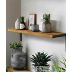 Wandrek, hout, set van 2, metalen planken, , lang, wandrek, natuur, decoratie, opbergplanken voor keuken, slaapkamer, woonkamer, badkamer, 60 cm