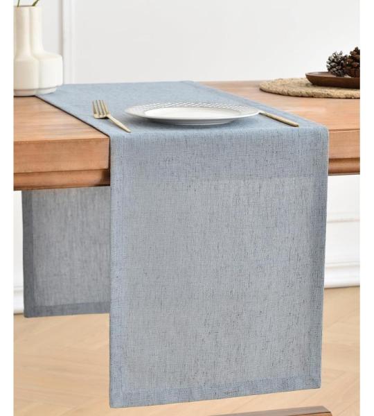 Tischläufer aus Staubiges Blau Leinen, 230cm lang, maschinenwaschbar, rustikaler Bauernhaus-Tischläufer für Essen, Feiertage, Partys und den täglichen Gebrauch(Staubiges Blau, 