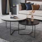 Stijlvolle marmeren salontafel met stevig metalen frame, moderne ruimtebesparende bijzettafels voor woonkamer en slaapkamer (24 en 18 inch dia)