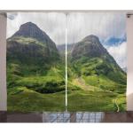 Schotland Rustieke gordijnen, Glencoe Highlands wolken, slaapkamer plooiband gordijn met lussen en haken, 280 x 260 cm, varengroen wit