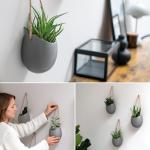 Wandvazen -Ellie- | hangende keramische bloempotten 3-delig | wanddecoratie voor kamer, balkon en tuin | grijs (mat)