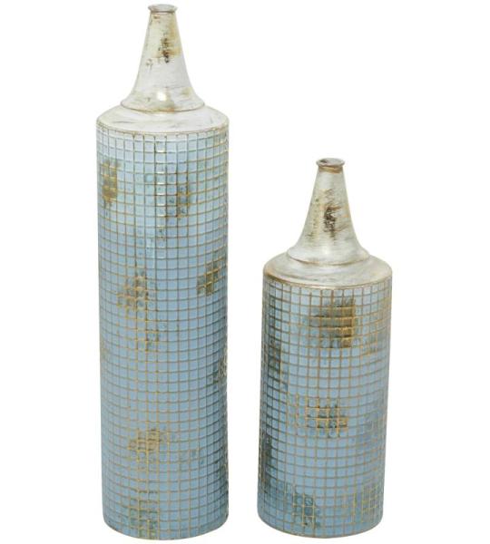 Metalen noodlijdende lange vaas, set van 2 25", 18"H, blauw