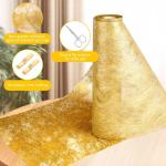 Goudkleurige tafelloper van vliesstof, 30 cm x 20 m, gouden tafelloper, herbruikbaar, tafelloper, bruiloft, met 2 gouden linten en scharen, voor feesten, feesten, bruiloften, verja
