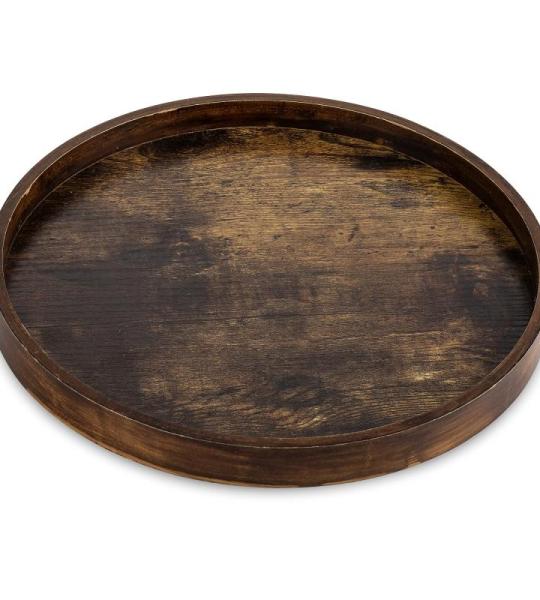 Decoratieve salontafel dienblad: bruin houten dienblad ronde rustieke houten dienbladen cirkel boerderij middelpunt kandelaar voor woondecoratie Ottomaanse toonbank display woonkam