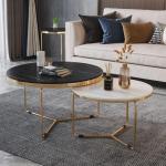 Moderne marmeren salontafel set met stevig metalen frame ruimtebesparende bijzettafels voor woonkamer en slaapkamer 24 & 18 inch diameter