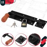 Deurgrendel links met hangslot, deurgrendel, boutgrendel, slotgrendel, schuifvergrendeling, gepoedercoat, deursluiting, 280 mm