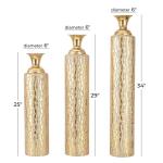 Metalen cilindervaas met groeiend wijnstokpatroon, set van 3 34", 29", 25" H, goud