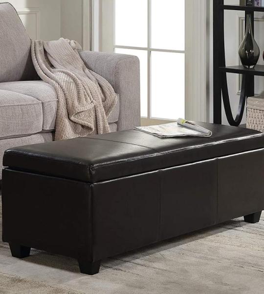Ottomane aus Leder mit Stauraum und getuftetem Holz mit Fußstütze – moderner, rechteckiger Couchtisch für Wohnzimmer, Schlafzimmer