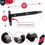Loadband met blokken, 400 mm, gepoedercoat staal, deurband met kogellagers, scharnier, zwart, links en rechts, laadbanden, deurband, houten deur, tuindeurband