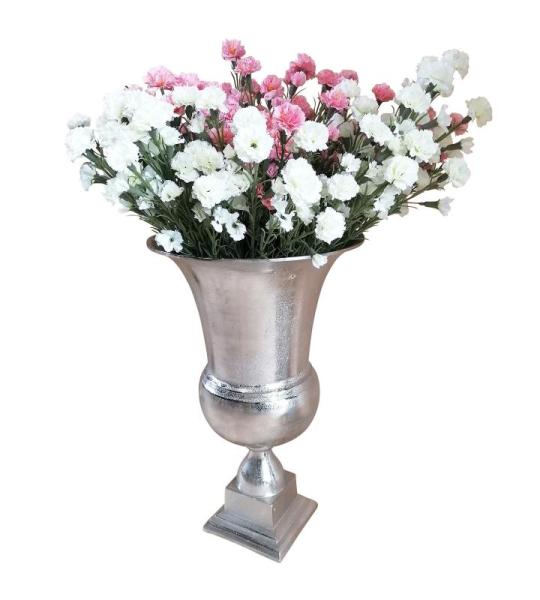 Vaas, bloemenvaas, pokalvaas, decoratieve vaas, aluminium, zilver, groot, voor kunstbloemen en pampasgras, 56 cm