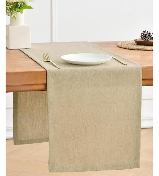 Tischläufer aus Vintage Natur Leinen, 150cm lang, maschinenwaschbar, rustikaler Bauernhaus-Tischläufer für Essen, Feiertage, Partys und den täglichen Gebrauch(Vintage Natur, 15