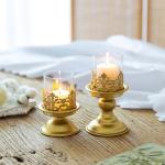Moderne kandelaar, kaarsenhouder voor stompkaarsen, goudkleurige metalen kandelaar, kaarsenstandaard, voor tafeldecoratie, woonkamer, eettafel, bruiloft, salontafel, bijzettafel, K