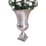 Vaas, bloemenvaas, pokalvaas, decoratieve vaas, aluminium, zilver, groot, voor kunstbloemen en pampasgras, 56 cm