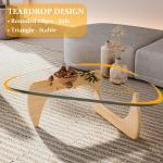 Skandinavischer Couchtisch, Wohnzimmertisch mit Platte aus Hartglas, Beistelltisch aus Holz, Kaffeetische, Schlafzimmer, Büro, Kaffee (Holz + transparent, 114 cm)