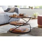 Koffietafel Massief Sheesham-Hout en Metaal 58x58x40,5 cm Salontafel Bruin | Ronde Tafel Woonkamer Moderne met Opbergruimte | Kleine Bijzettafel Woonkamertafel