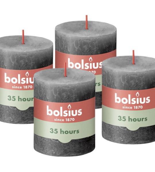 Rustik Stumpenkerzen - Anthrazit - Set 4 Stück - Länge Brenndauer 35 Stunden - Unparfümierte - Natürliches Pflanzenwachs - Ohne Palmöl - 8 x 7 cm