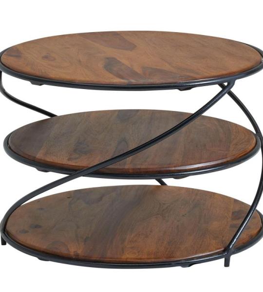 Koffietafel Massief Sheesham-Hout en Metaal 58x58x40,5 cm Salontafel Bruin | Ronde Tafel Woonkamer Moderne met Opbergruimte | Kleine Bijzettafel Woonkamertafel