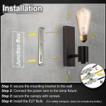 Wandlamp voor binnen, zwart, retro, E27, draaibaar, vintage wandspot, wandspot, rustieke industriële lamp, industriële wandverlichting voor woonkamer, slaapkamer, eetkamer, kinde
