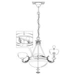 Savoy hanglamp met 5 fittingen, vintage, rustieke hanglamp van gepolijst gebruind metaal met wit gesatineerd glas, hangende eettafellamp, woonkamerlamp met E14- en E27-fittingen