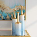 Metalen bloemenvaas met gouden top, set van 3 27", 24", 20" H, blauw