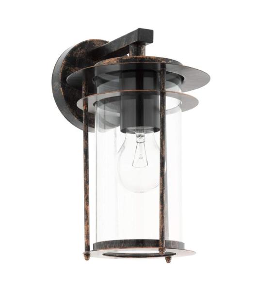 Buitenwandlamp Valdeo, 1-lichts buitenlamp, wandlamp van verzinkt staal, kleur: koperkleuren-antiek, glas: helder, fitting: E27, IP44, 16,5 x 20 x 27,5 cm