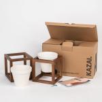 Wandvazen Lille | hangende bloempotten in echt houten frame | 2-delige bloempot set van keramiek en hout voor muur, tafel en meer | walnootbruin