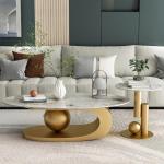 Luxuriöser Couchtisch aus Marmor mit goldfarbener Metallhalterung für Wohnzimmer, elegantes Design, einzigartiges Design, leicht zu reinigen