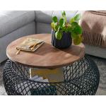 FineBuy Salontafel, mango, massief hout, metaal, 60 x 60 x 45 cm, rond, met opbergruimte, moderne bijzettafel, salontafel, woonkamer